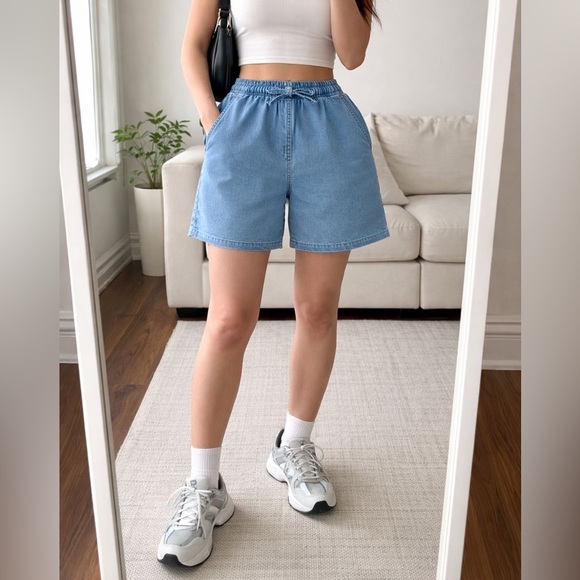 Pants - Vintage denim blue jorts‎ with  drawstring